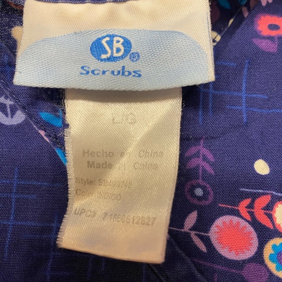 Wrap style vneck pullover SB Scrubs top nurse medical uniform women L dark blue - Picture 10 of 11